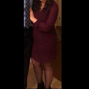 Burgundy party or cocktail dress with long sleeves